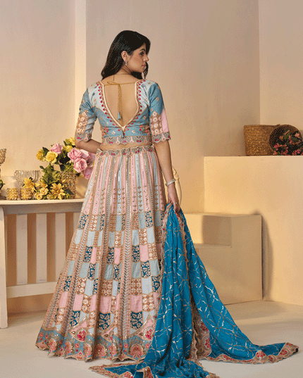Sky Blue Heavy Thread Work Dola Silk Bridesmaid Lehenga Choli