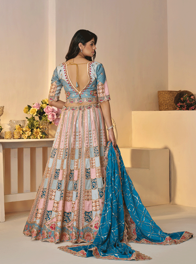 Sky Blue Heavy Thread Work Dola Silk Bridesmaid Lehenga Choli
