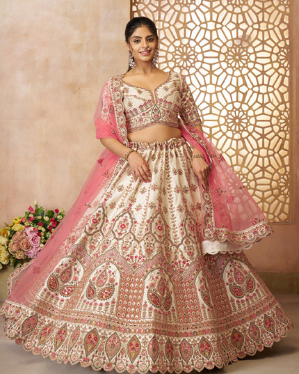 White Silk Heavy Embroidered Bridal Wear Lehenga Choli