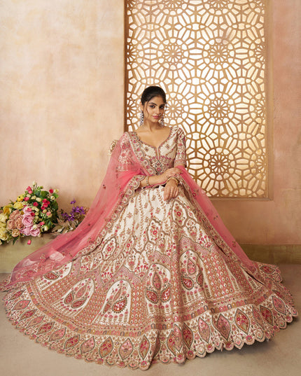 White Silk Heavy Embroidered Bridal Wear Lehenga Choli