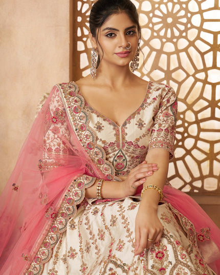 White Silk Heavy Embroidered Bridal Wear Lehenga Choli