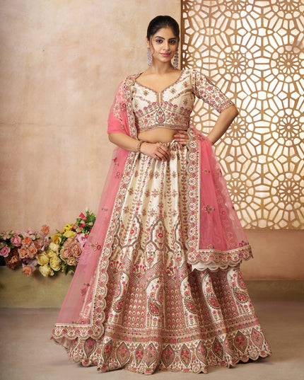 White Silk Heavy Embroidered Bridal Wear Lehenga Choli