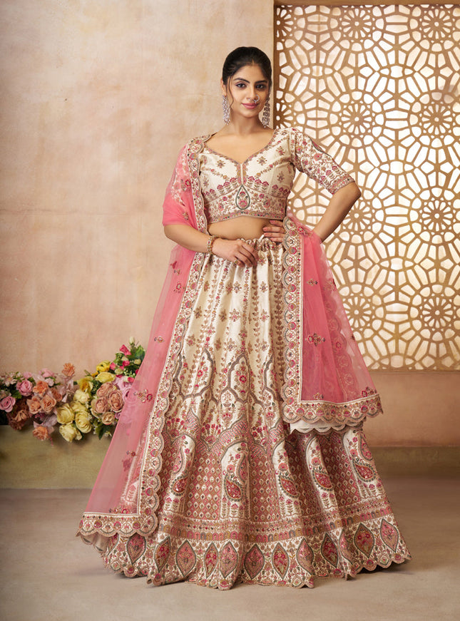 White Silk Heavy Embroidered Bridal Wear Lehenga Choli