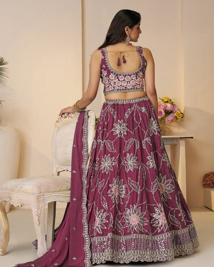 Dazzling Maroon Embroidered Thread Lehenga Choli