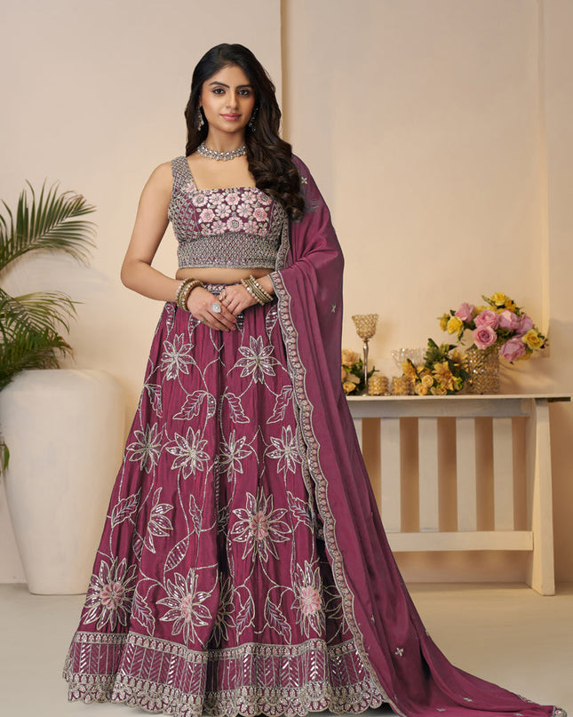 Dazzling Maroon Embroidered Thread Lehenga Choli