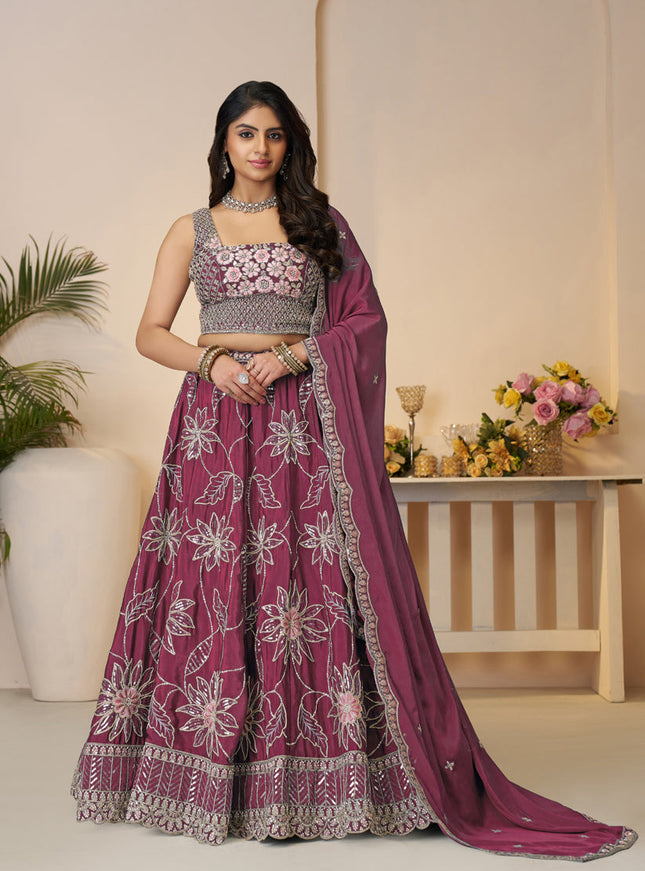 Dazzling Maroon Embroidered Thread Lehenga Choli