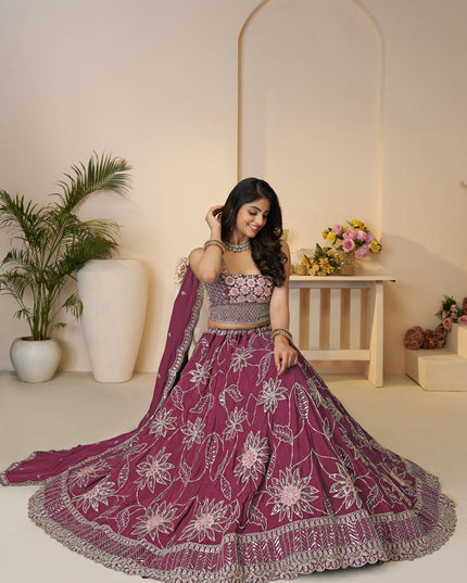 Dazzling Maroon Embroidered Thread Lehenga Choli
