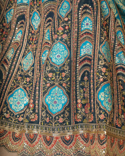 Blue Heavy Embroidered Benarasi Lehenga Choli For Brides