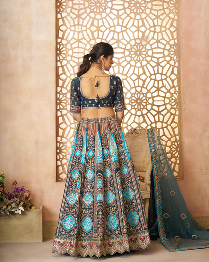 Blue Heavy Embroidered Benarasi Lehenga Choli For Brides
