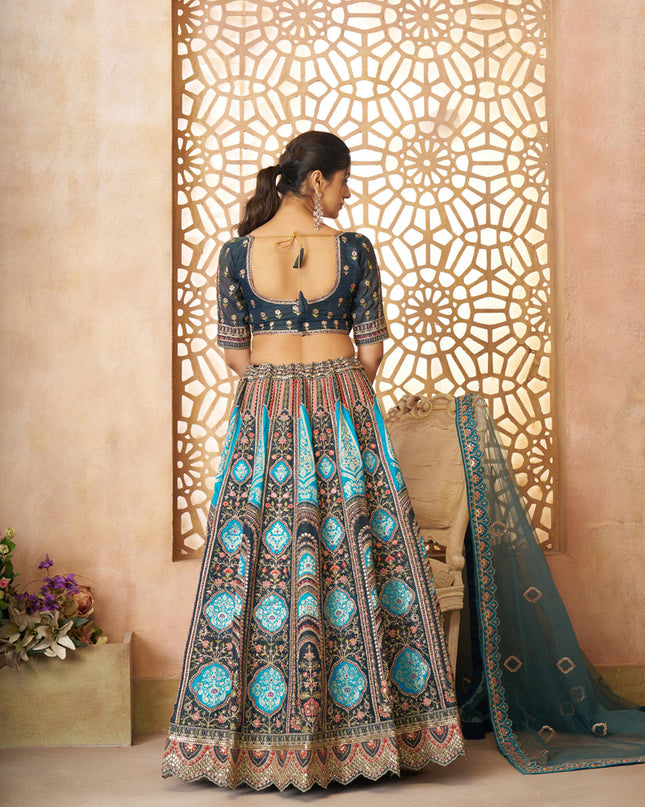 Blue Heavy Embroidered Benarasi Lehenga Choli For Brides