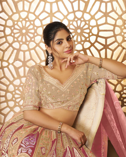 Champagne Heavy Embroidered Banarasi Silk Lehenga Choli For Wedding Wear