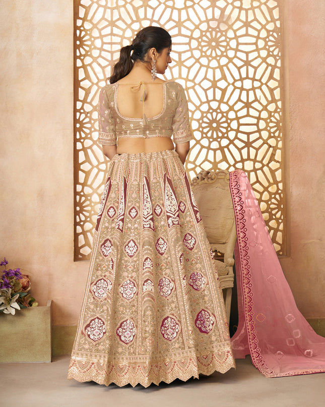 Champagne Heavy Embroidered Banarasi Silk Lehenga Choli For Wedding Wear