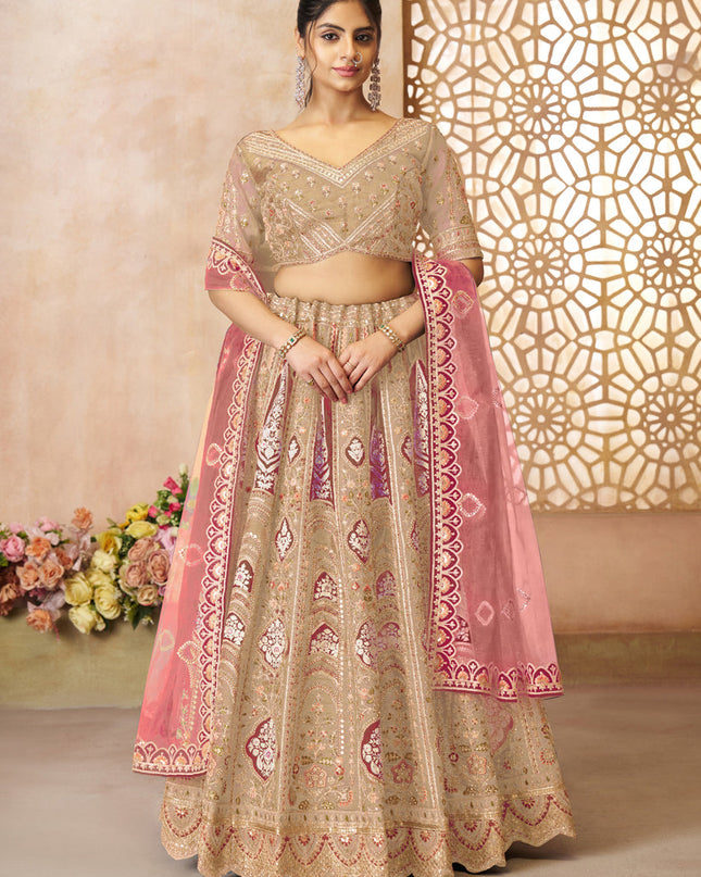 Champagne Heavy Embroidered Banarasi Silk Lehenga Choli For Wedding Wear