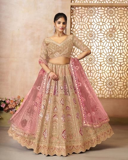 Champagne Heavy Embroidered Banarasi Silk Lehenga Choli For Wedding Wear