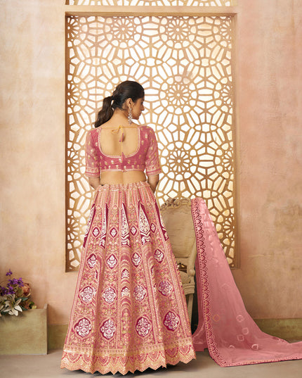 Pink Heavy Embroidered Banarasi Silk Designer Lehenga Choli