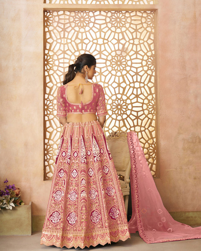 Pink Heavy Embroidered Banarasi Silk Designer Lehenga Choli