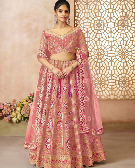 Pink Heavy Embroidered Banarasi Silk Designer Lehenga Choli