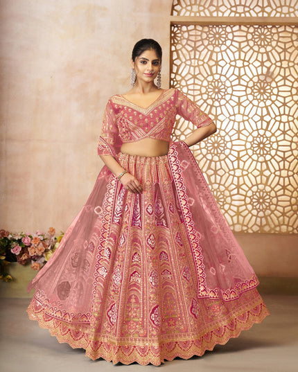 Pink Heavy Embroidered Banarasi Silk Designer Lehenga Choli