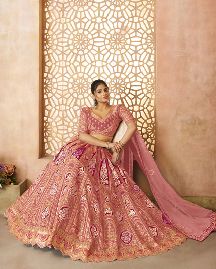 Pink Heavy Embroidered Banarasi Silk Designer Lehenga Choli