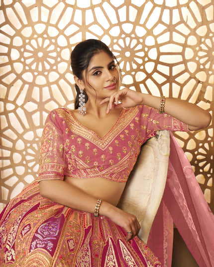 Pink Heavy Embroidered Banarasi Silk Designer Lehenga Choli