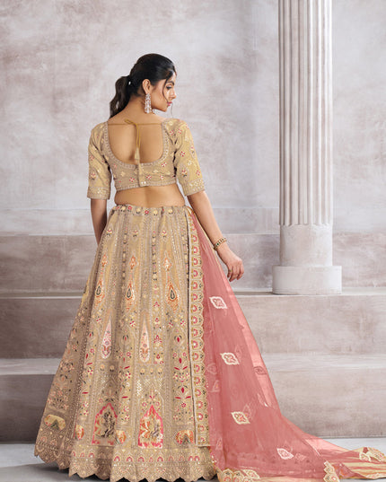 Champagne Heavy Embroidered Benarasi Lehenga Choli For Brides
