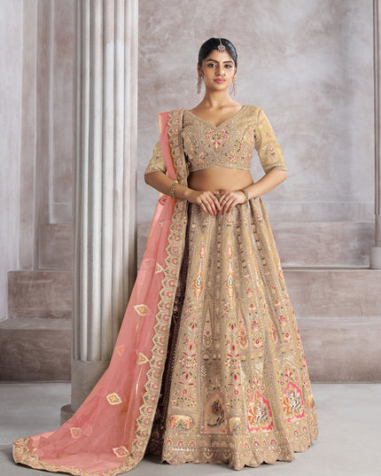 Champagne Heavy Embroidered Benarasi Lehenga Choli For Brides