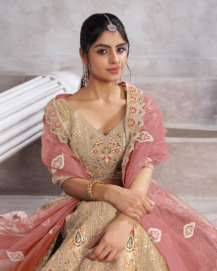 Champagne Heavy Embroidered Benarasi Lehenga Choli For Brides