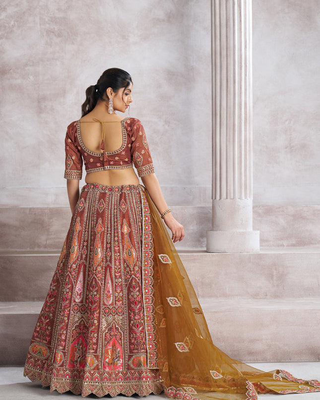 Coffee Banarasi Embroidered Sequins Heavy Lehenga Choli