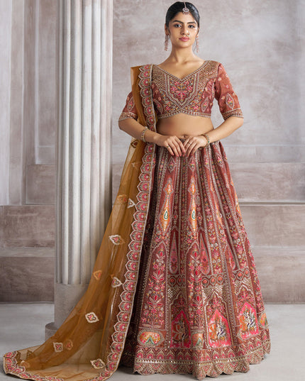 Coffee Banarasi Embroidered Sequins Heavy Lehenga Choli