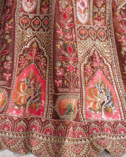 Coffee Banarasi Embroidered Sequins Heavy Lehenga Choli