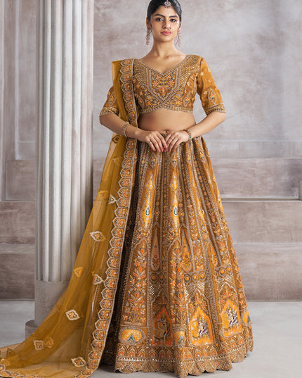 Mustard Heavy Embroidered Sequins Lehenga Choli For Wedding Wear
