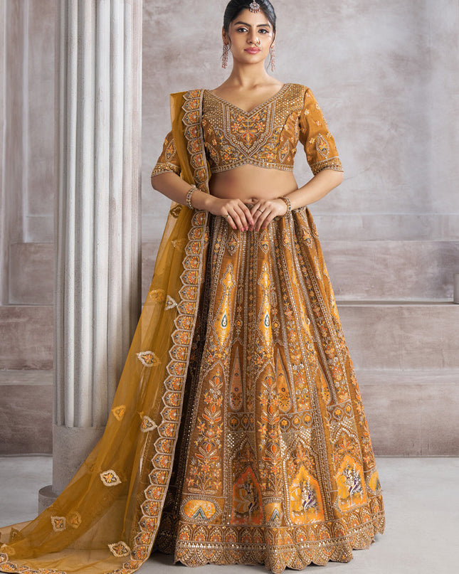 Mustard Heavy Embroidered Sequins Lehenga Choli For Wedding Wear