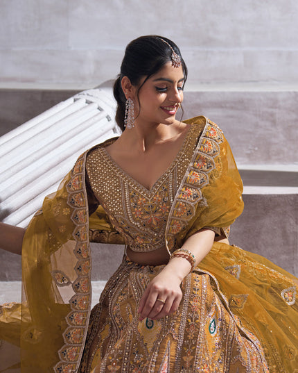 Mustard Heavy Embroidered Sequins Lehenga Choli For Wedding Wear