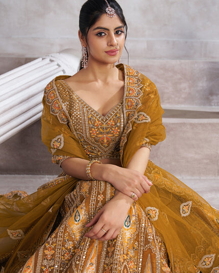 Mustard Heavy Embroidered Sequins Lehenga Choli For Wedding Wear