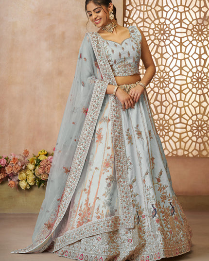 Sky Blue Zari Silk Bridal Lehenga Choli