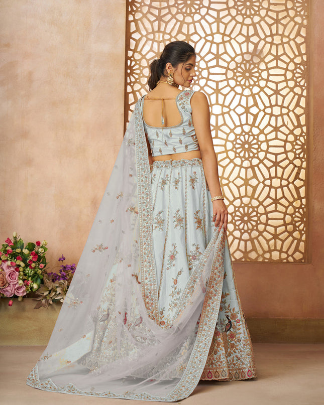 Sky Blue Zari Silk Bridal Lehenga Choli