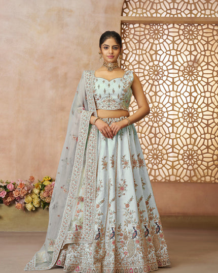 Sky Blue Zari Silk Bridal Lehenga Choli