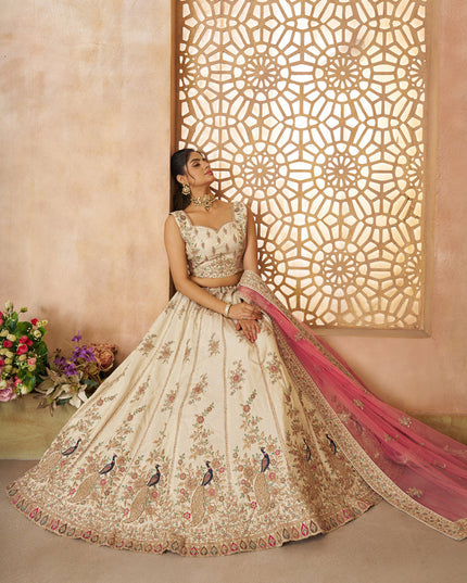 White Heavy Embroidered Sequins Lehenga Choli Wedding Wear