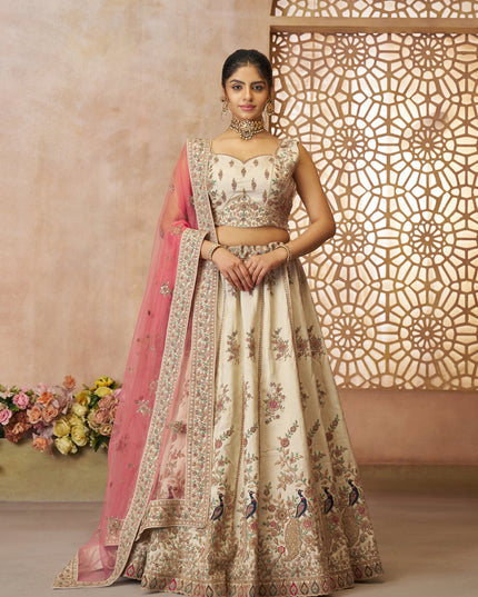 White Heavy Embroidered Sequins Lehenga Choli Wedding Wear