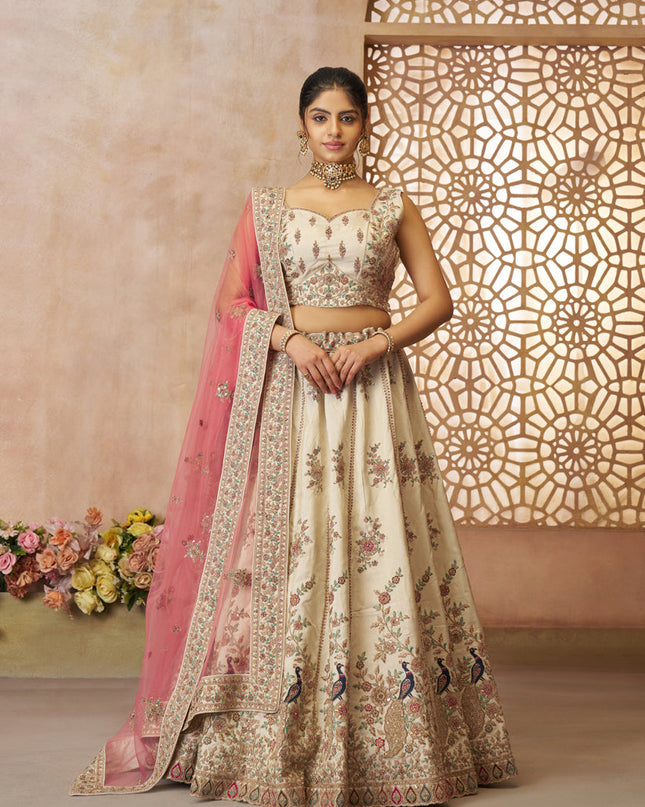White Heavy Embroidered Sequins Lehenga Choli Wedding Wear
