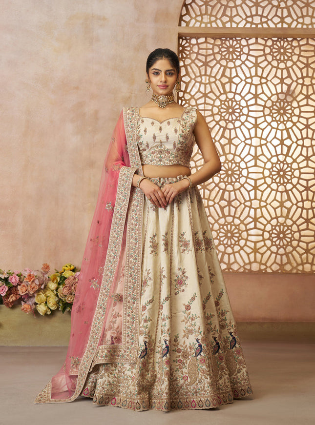 White Heavy Embroidered Sequins Lehenga Choli Wedding Wear