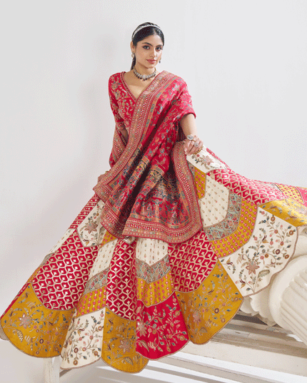 White Banarasi Silk Bridal Wear Embroidered Heavy Lehenga Choli