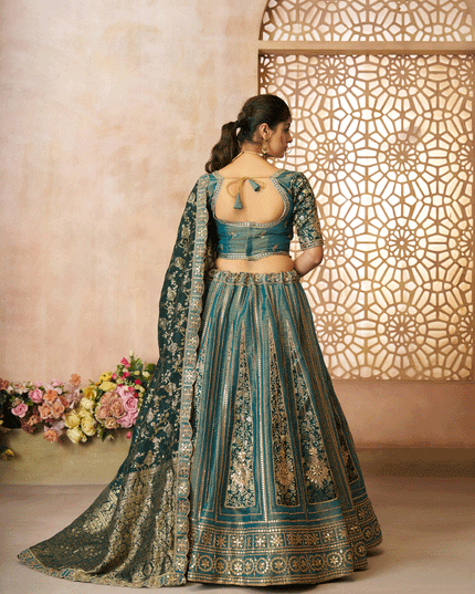 Glamorous Green Tissue Silk Wedding Wear Lehenga Choli