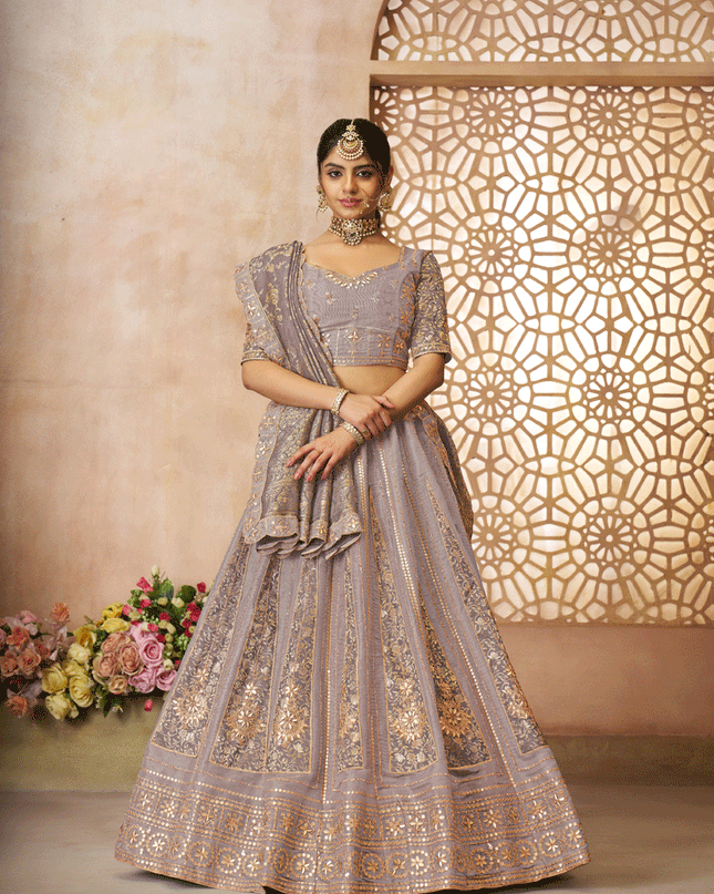Onion Patch Work Tissue Silk Bridesmaid Lehenga Choli