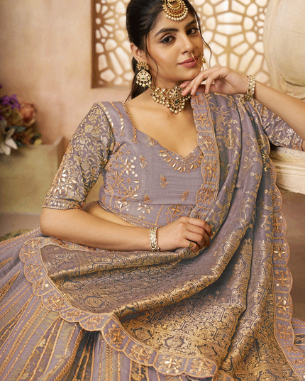 Onion Patch Work Tissue Silk Bridesmaid Lehenga Choli