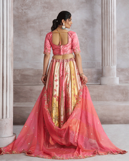 Pink Banarasi Silk Heavy Embroidered Wedding Lehenga Choli