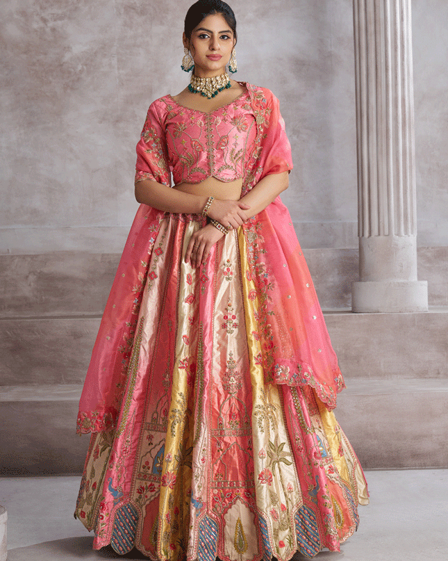 Pink Banarasi Silk Heavy Embroidered Wedding Lehenga Choli