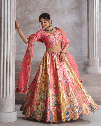 Pink Banarasi Silk Heavy Embroidered Wedding Lehenga Choli