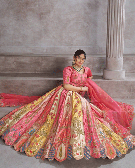 Pink Banarasi Silk Heavy Embroidered Wedding Lehenga Choli
