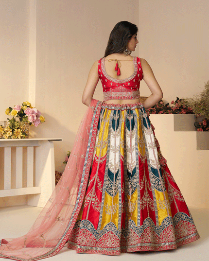 Multicolor Embroidered Sequins Silk Lehenga Choli
